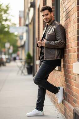 Vintage RC Comstock Expedition Men's Distressed Brown Leather Moto Jacket